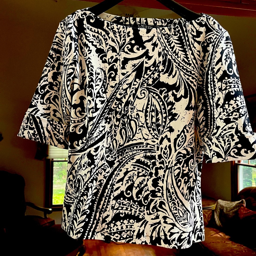 LAUREN Ralph Lauren black and cream print blouse